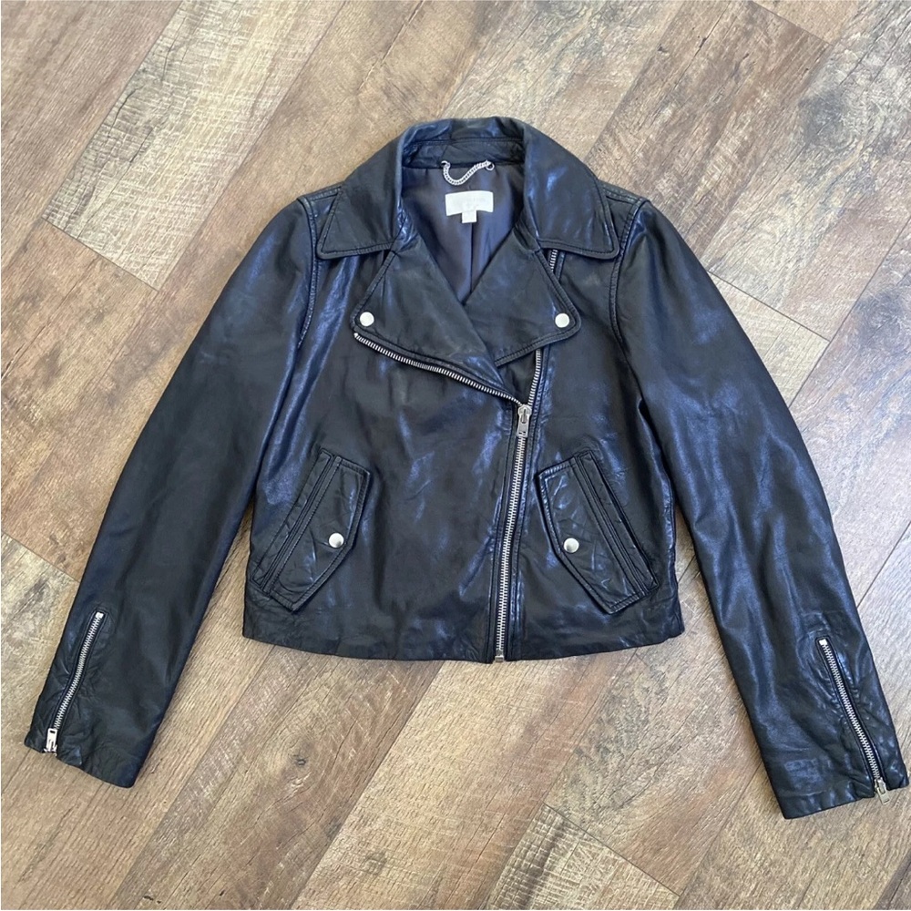 J Crew collection black leather motorcycle jacket, small